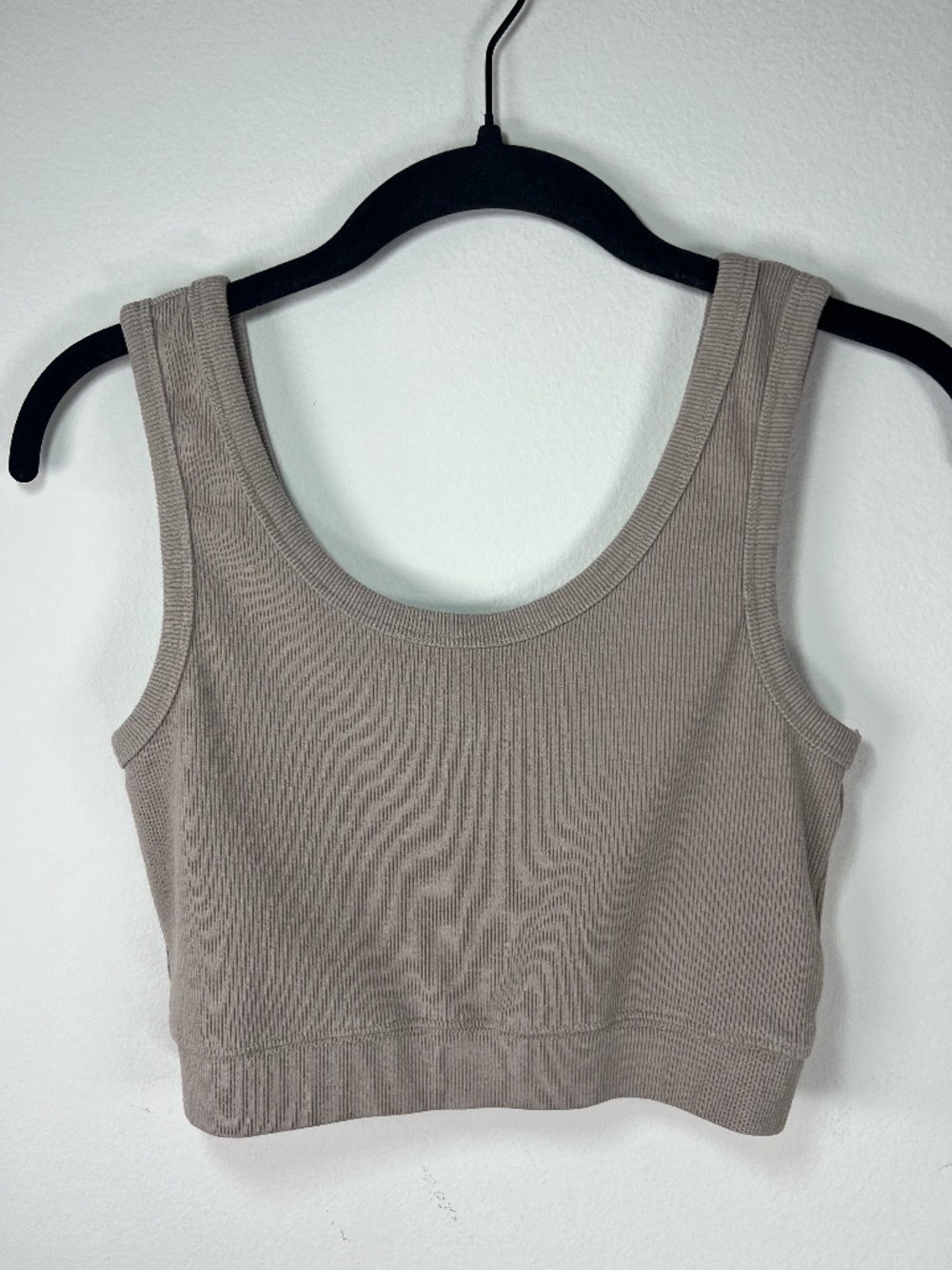 H&M Ribbed Cropped Tank Top Taupe Scoop Neck Stretchy Neutral Basic Lounge Small